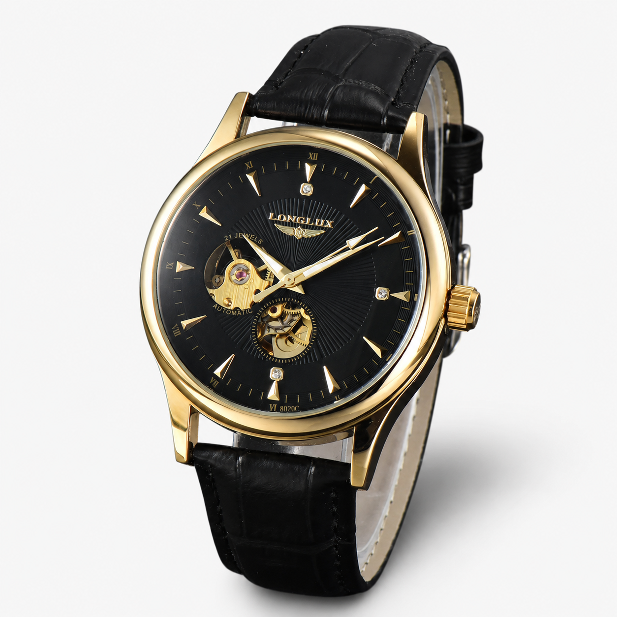 LONGLUX Automático – Relógio Mecânico de Luxo com Mostrador Skeleton e Design Sofisticado
