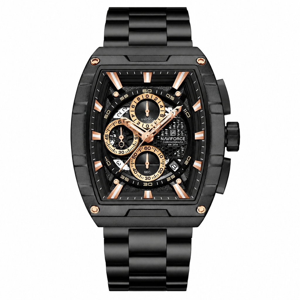 NAVIFORCE Chrono Tonneau 8066 – Relógio em Aço