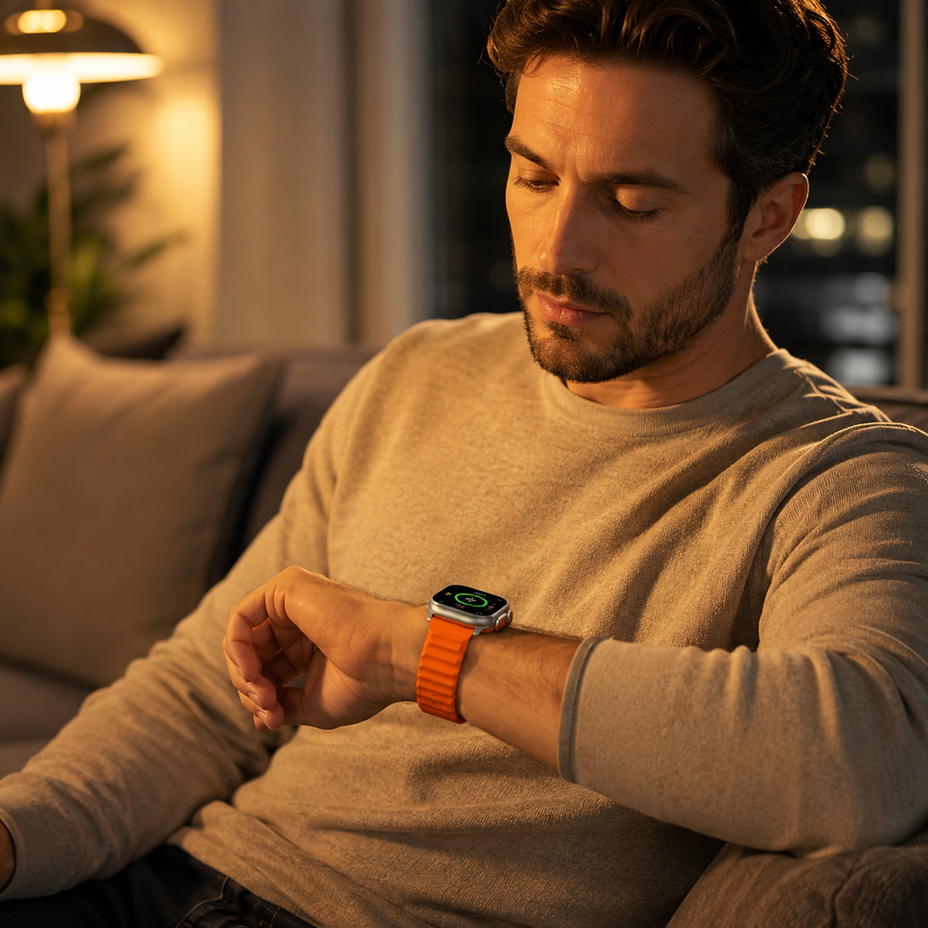 Smartwatch C900 Ultra 2 laranja usado em casa