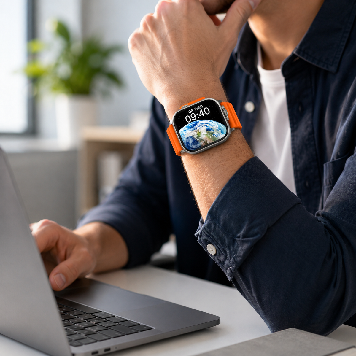 Smartwatch C900 Ultra 2 laranja usado no escritório