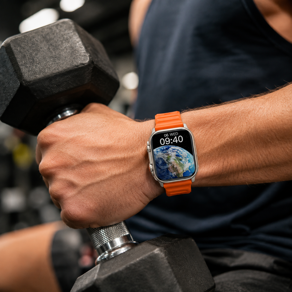 Smartwatch C900 Ultra 2 laranja durante treino