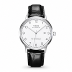 Relógio TIMEX Waterbury automático branco em fundo branco